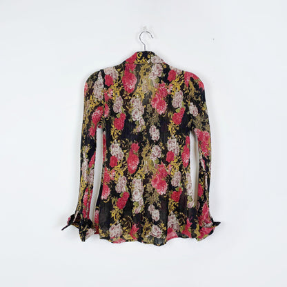 vintage 00s tradition rose crinkle french cuff button down - size 8