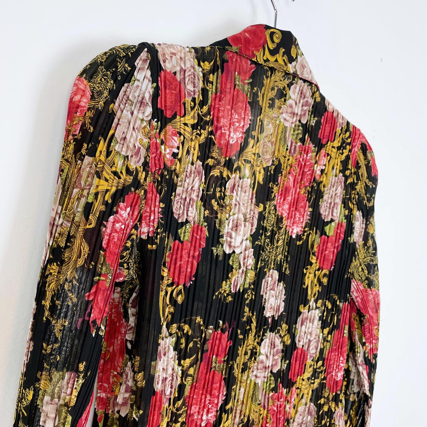 vintage 00s tradition rose crinkle french cuff button down - size 8