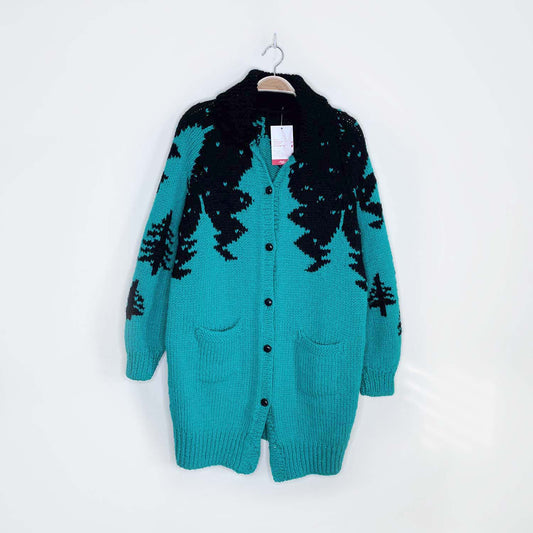 vintage hand knit pine tree woods jacket cardi - medium