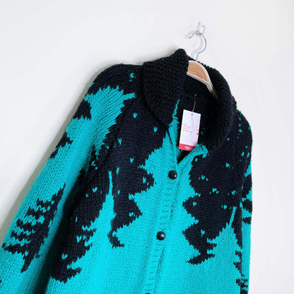 vintage hand knit pine tree woods jacket cardi - medium
