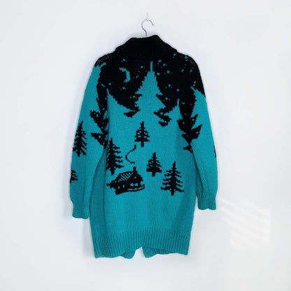 vintage hand knit pine tree woods jacket cardi - medium