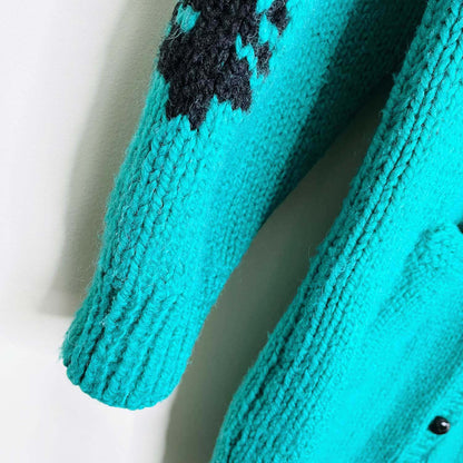 vintage hand knit pine tree woods jacket cardi - medium