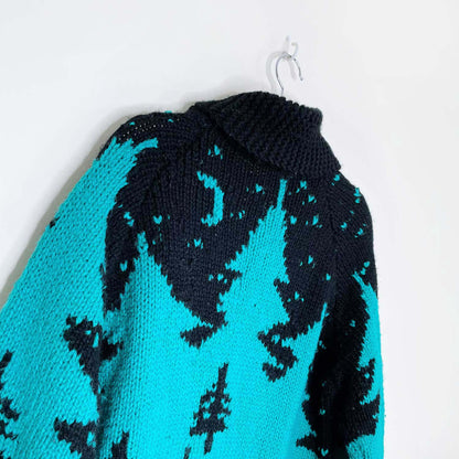 vintage hand knit pine tree woods jacket cardi - medium