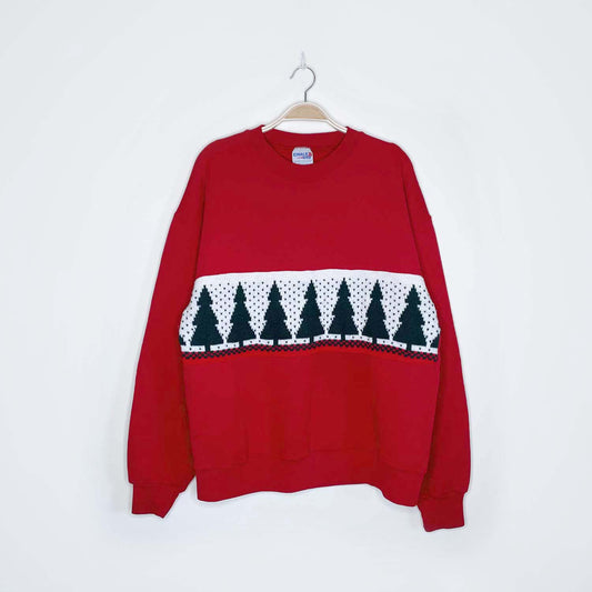 vintage chalk line knitted christmas tree crew - size large