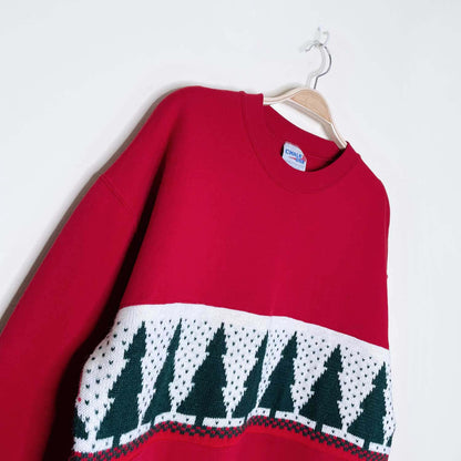 vintage chalk line knitted christmas tree crew - size large