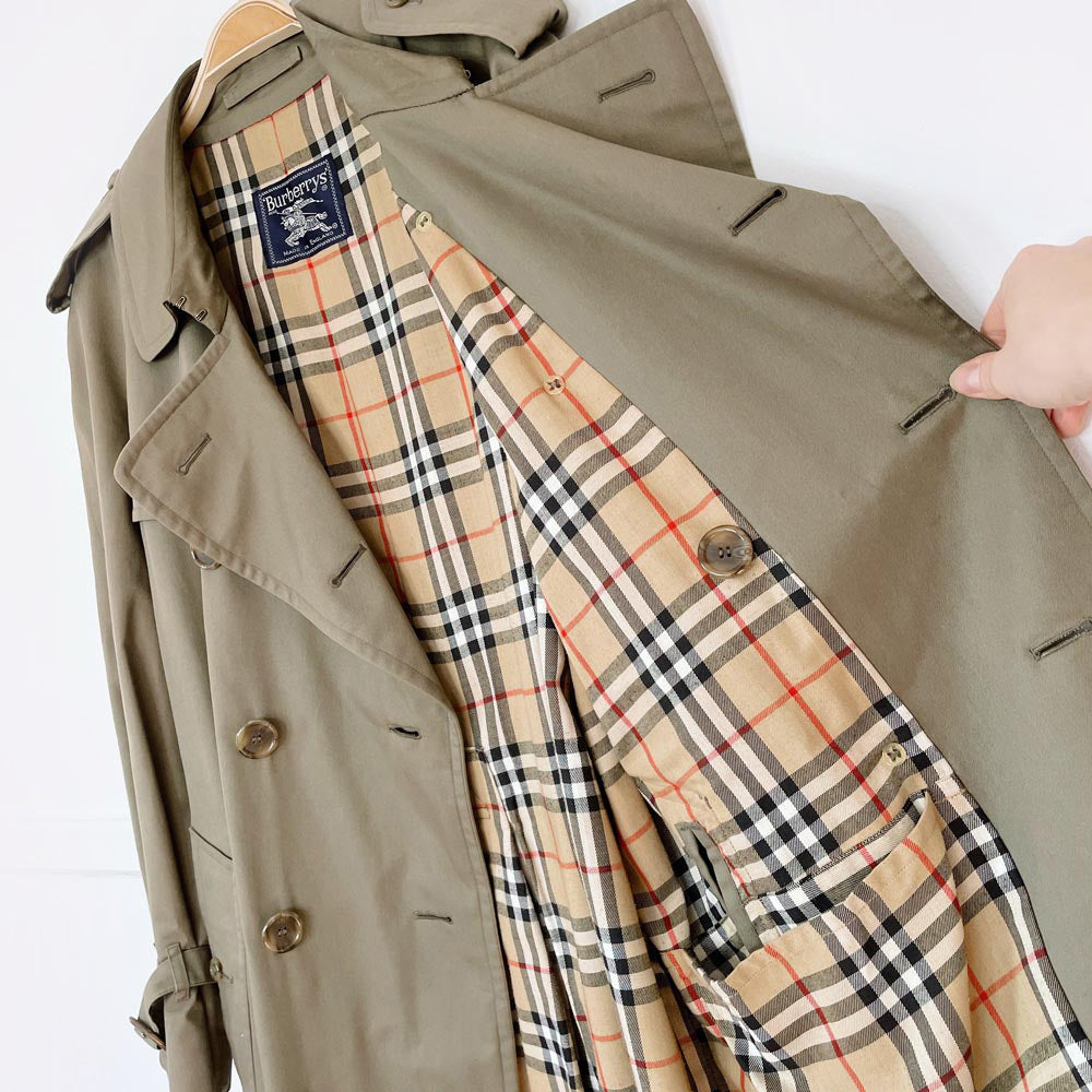 vintage burberrys trench coat with nova check lining