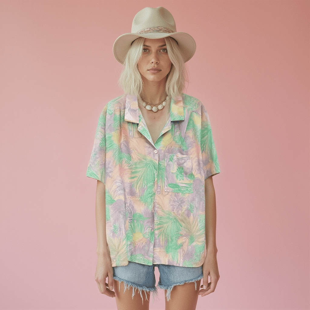 vintage 80s cricket lane pleated tropical shirt | made in USA - good market thrift store