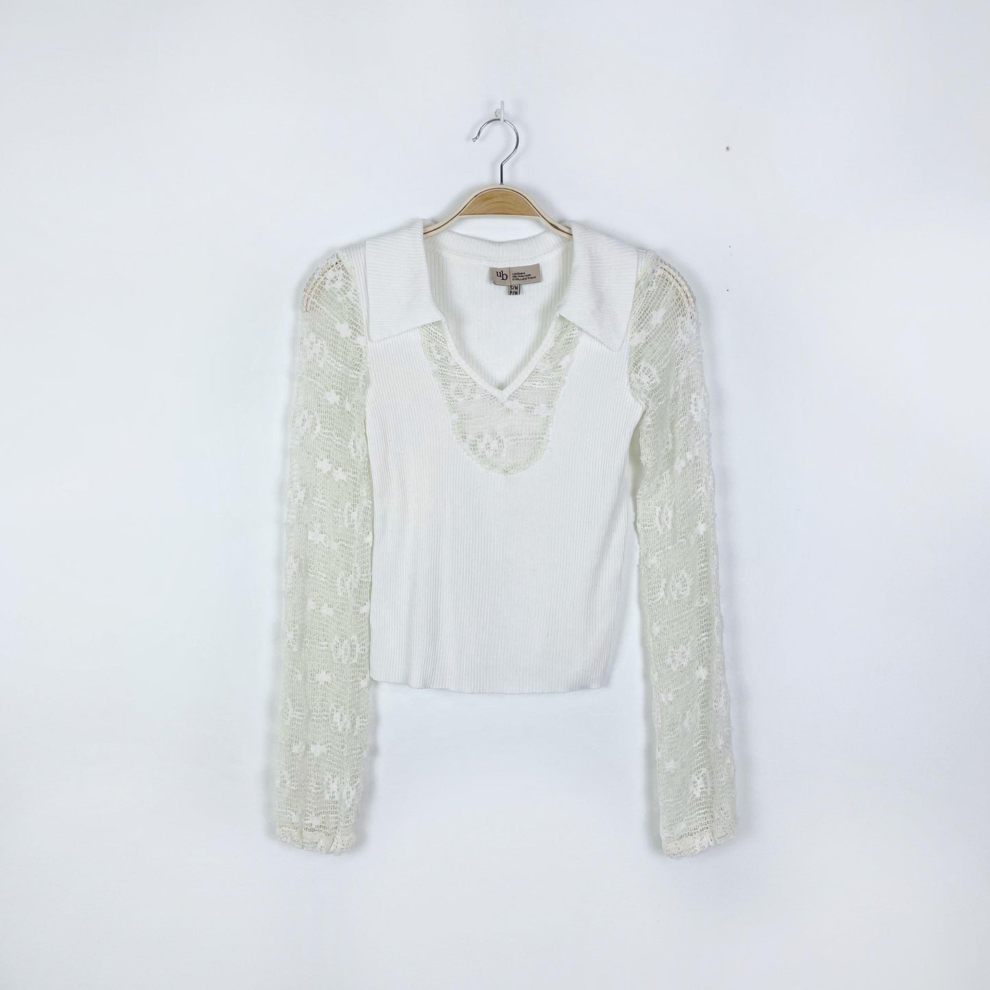 ub urban behaviour white crochet ls polo - size small