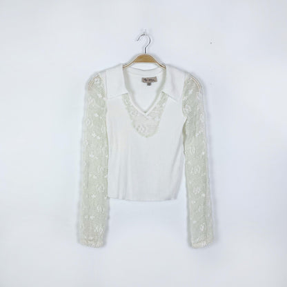 ub urban behaviour white crochet ls polo - size small