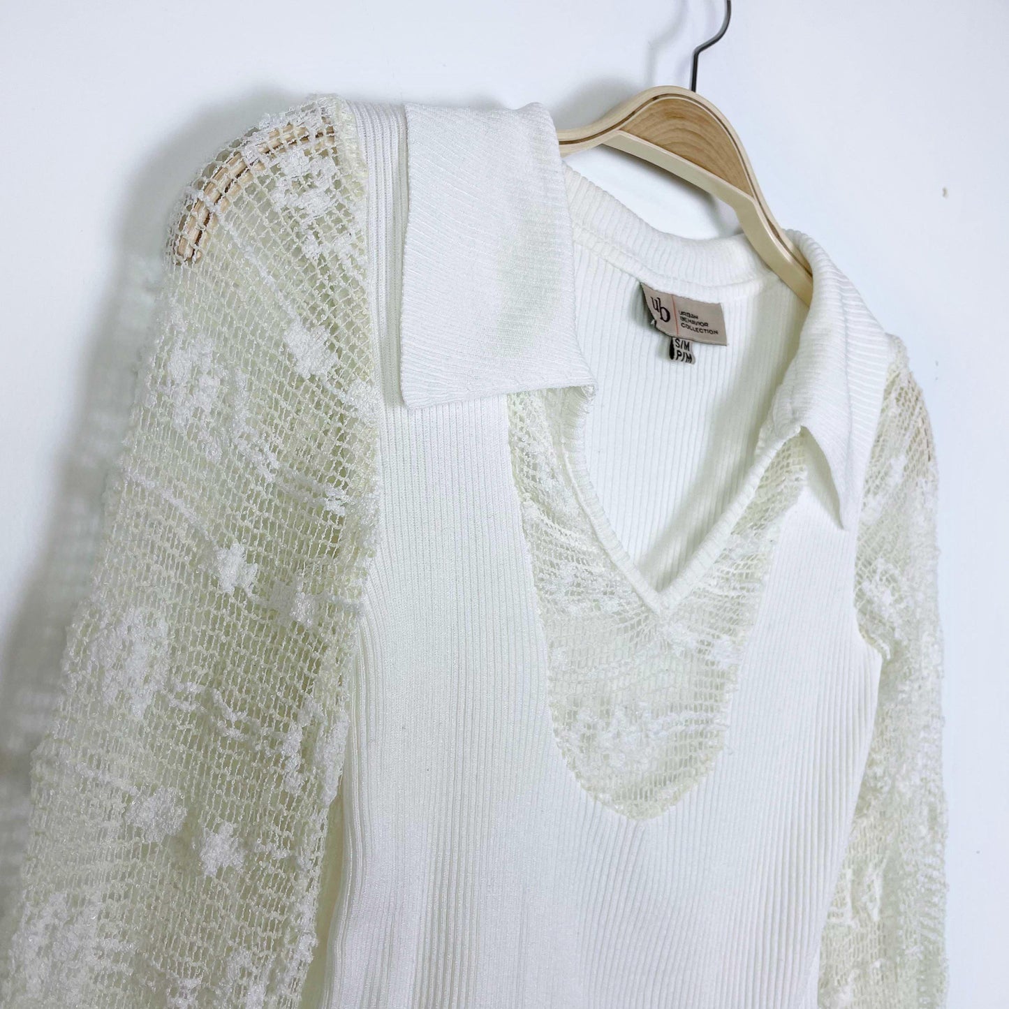 ub urban behaviour white crochet ls polo - size small