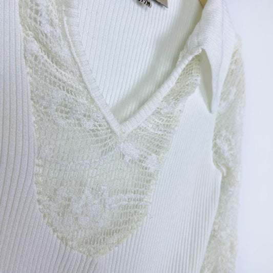 ub urban behaviour white crochet ls polo - size small