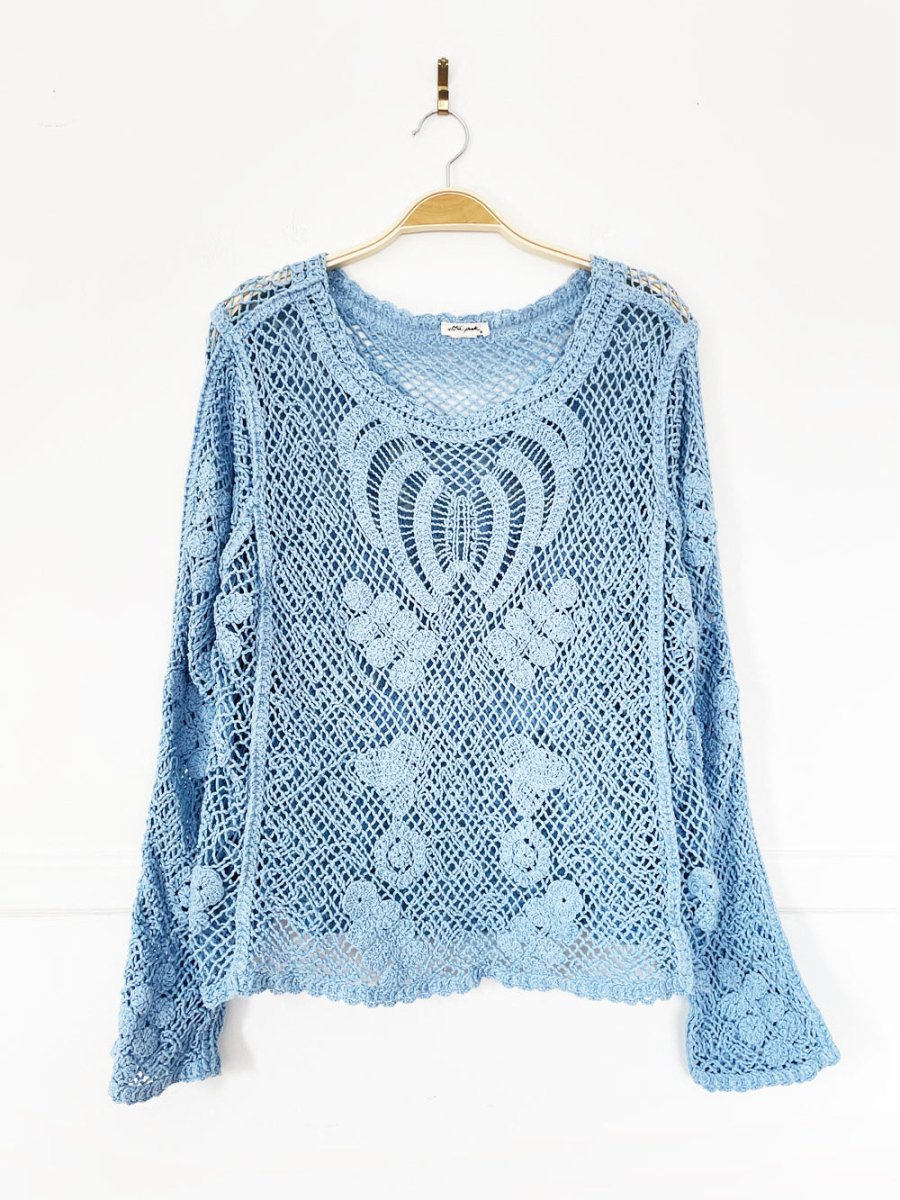 ultra pink crochet knit long sleeve top - good market thrift store