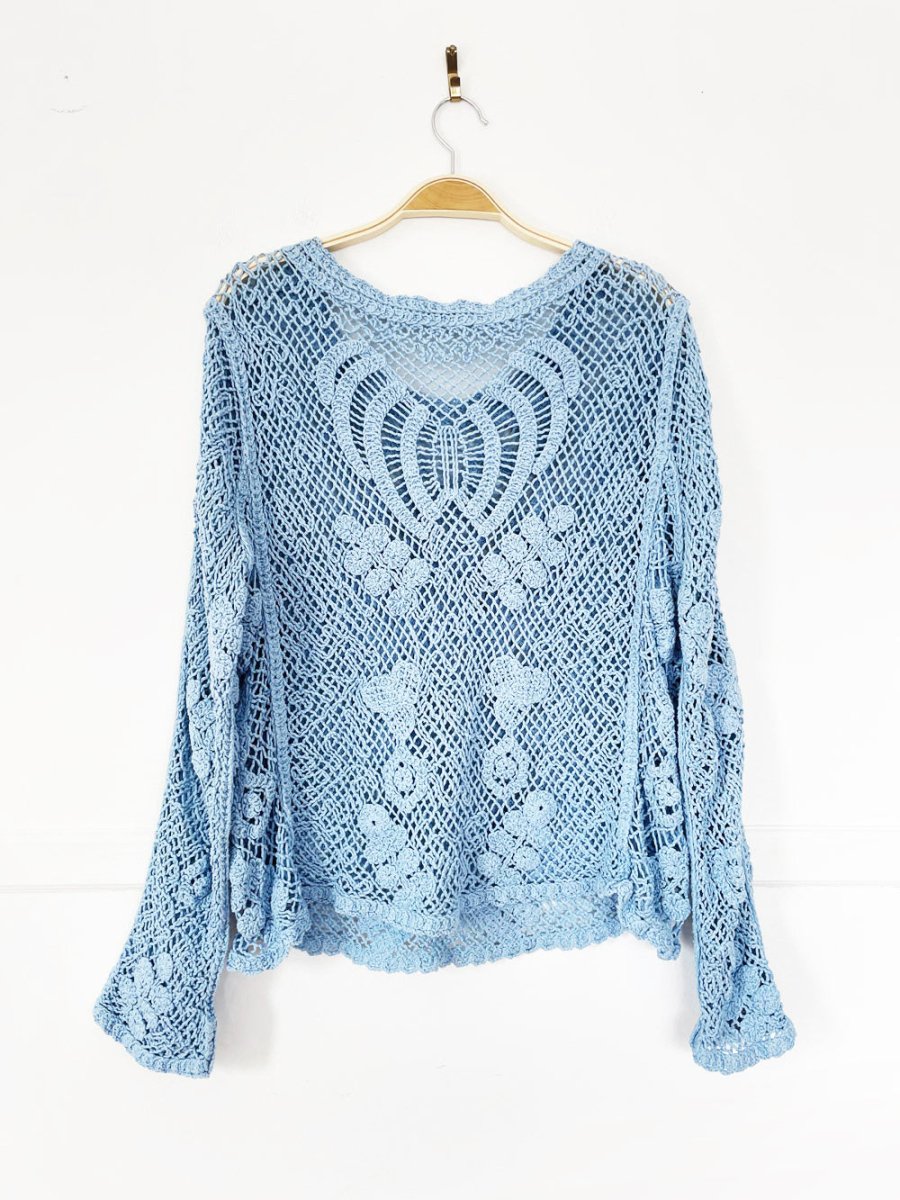 ultra pink crochet knit long sleeve top - good market thrift store