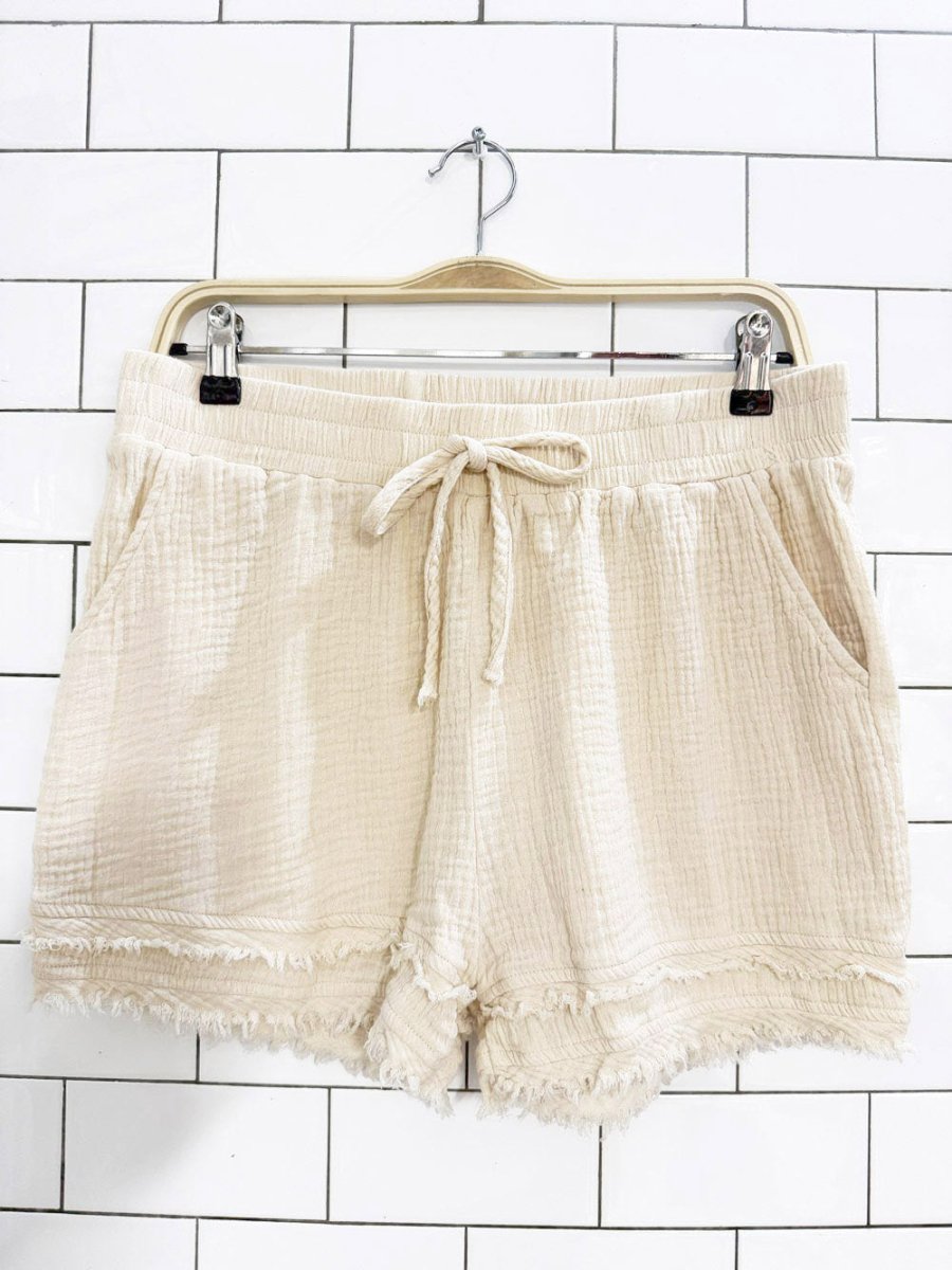 umgee USA gauze cotton fringe hem lounge shorts - good market thrift store