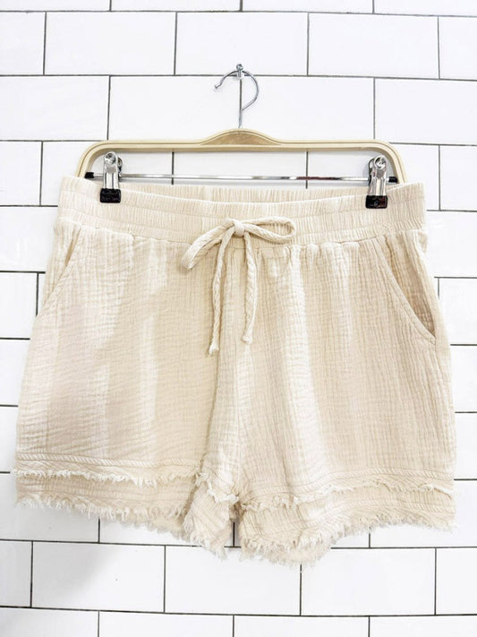 umgee USA gauze cotton fringe hem lounge shorts - good market thrift store