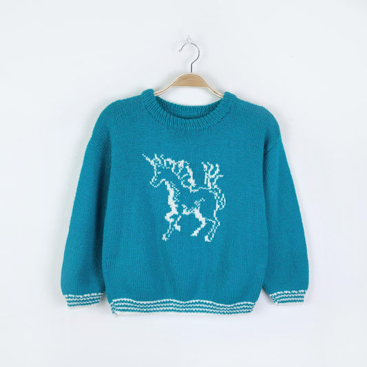 vintage hand-knit unicorn crewneck sweater - size large