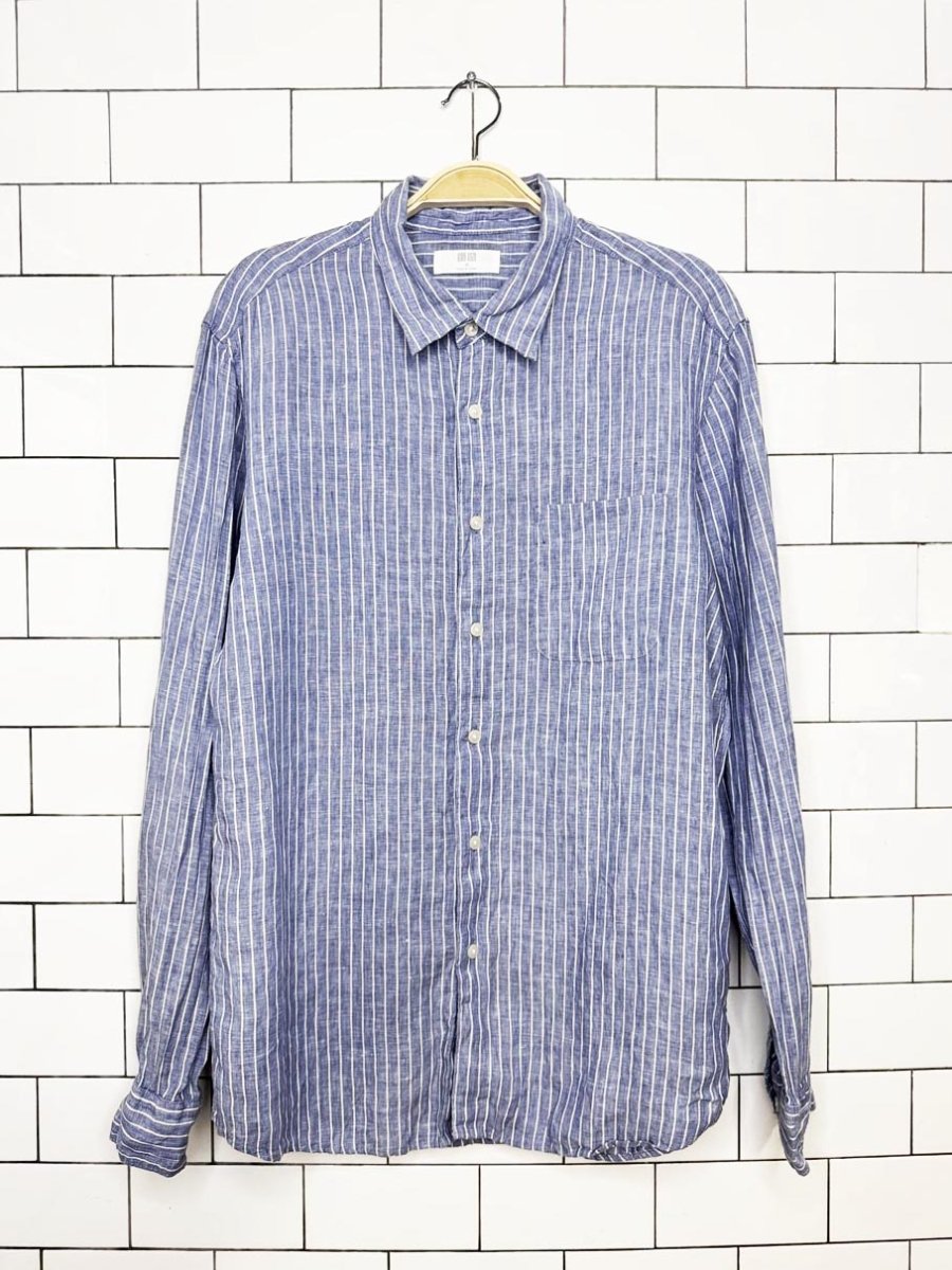 uniqlo 100% linen striped full button shirt - good market thrift store
