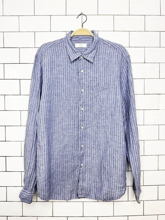 uniqlo 100% linen striped full button shirt - good market thrift store