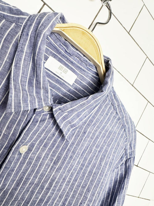 uniqlo 100% linen striped full button shirt - good market thrift store