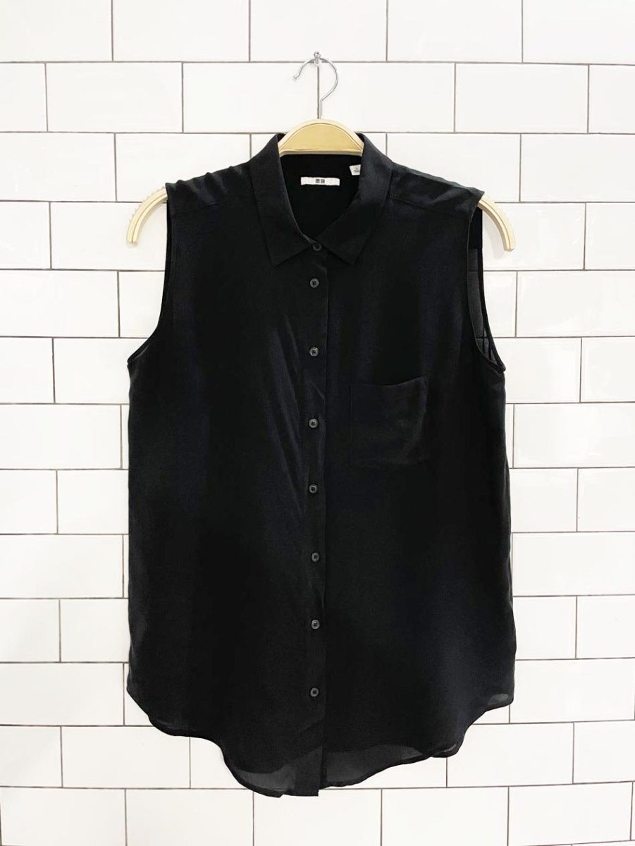 uniqlo 100% silk sleeveless full button blouse - good market thrift store