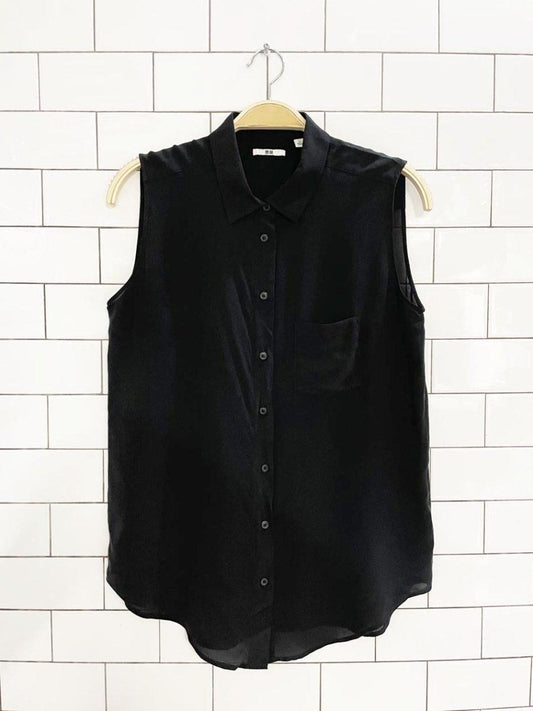 uniqlo 100% silk sleeveless full button blouse - good market thrift store