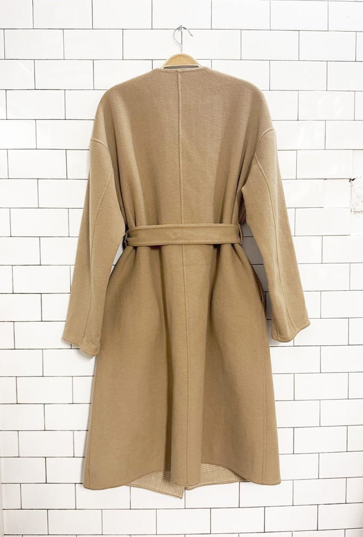 uniqlo wool - blend check lining belted coat - good market thrift store