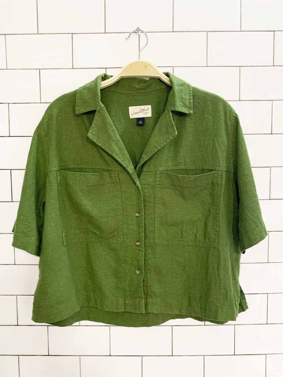 universal thread linen - blend boxy oversized full button shirt - good market thrift store