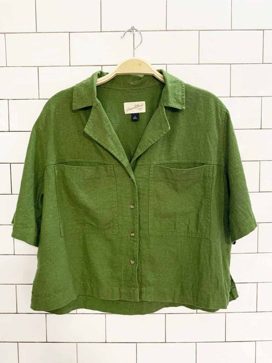 universal thread linen - blend boxy oversized full button shirt - good market thrift store