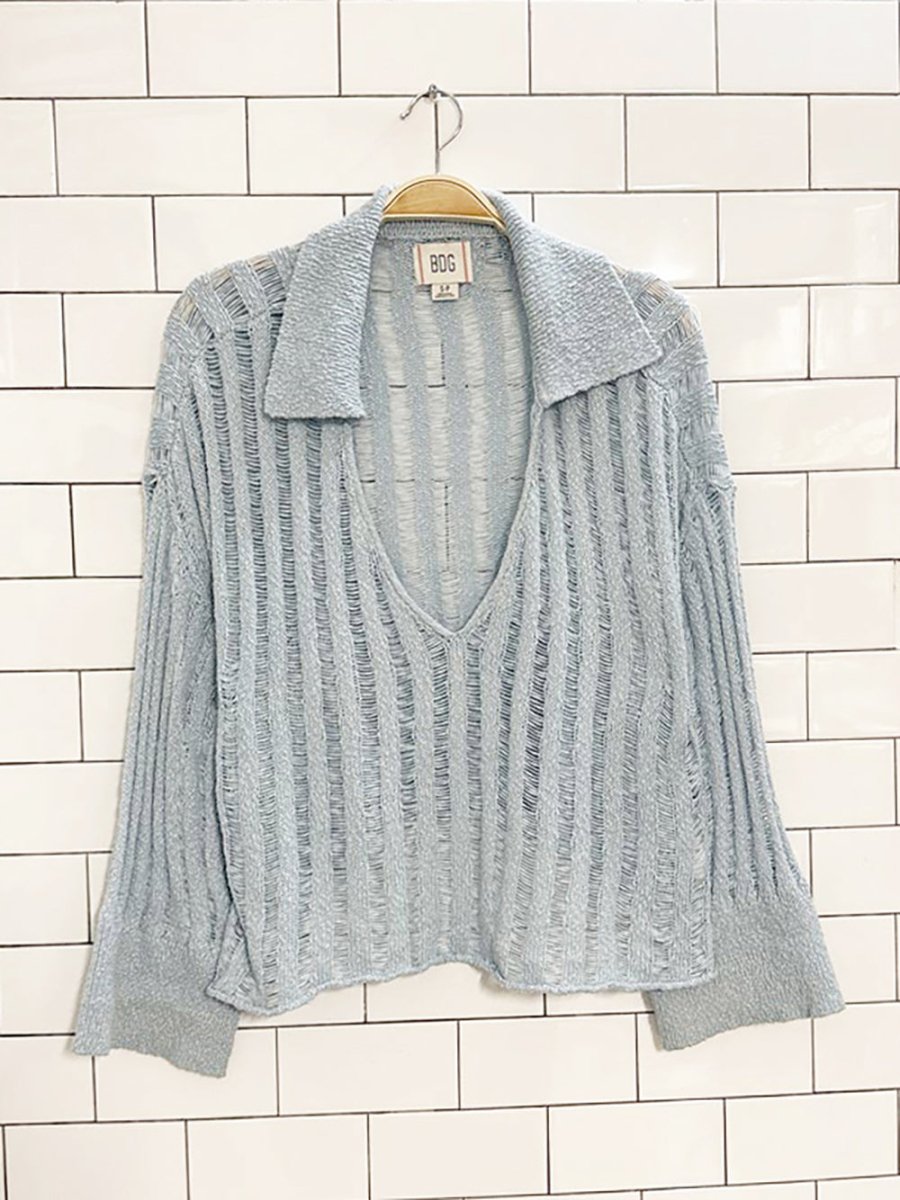 UO bdg everette textured polo knit sweater | urban outfitters - good market thrift store