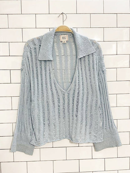 UO bdg everette textured polo knit sweater | urban outfitters - good market thrift store