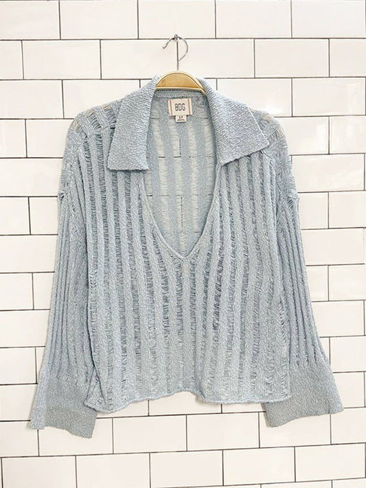 UO bdg everette textured polo knit sweater | urban outfitters - good market thrift store