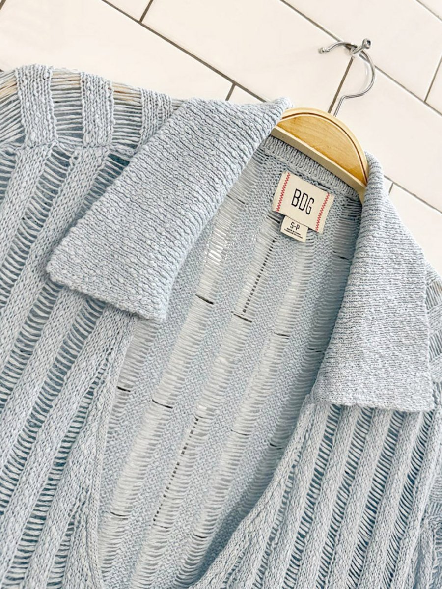 UO bdg everette textured polo knit sweater | urban outfitters - good market thrift store