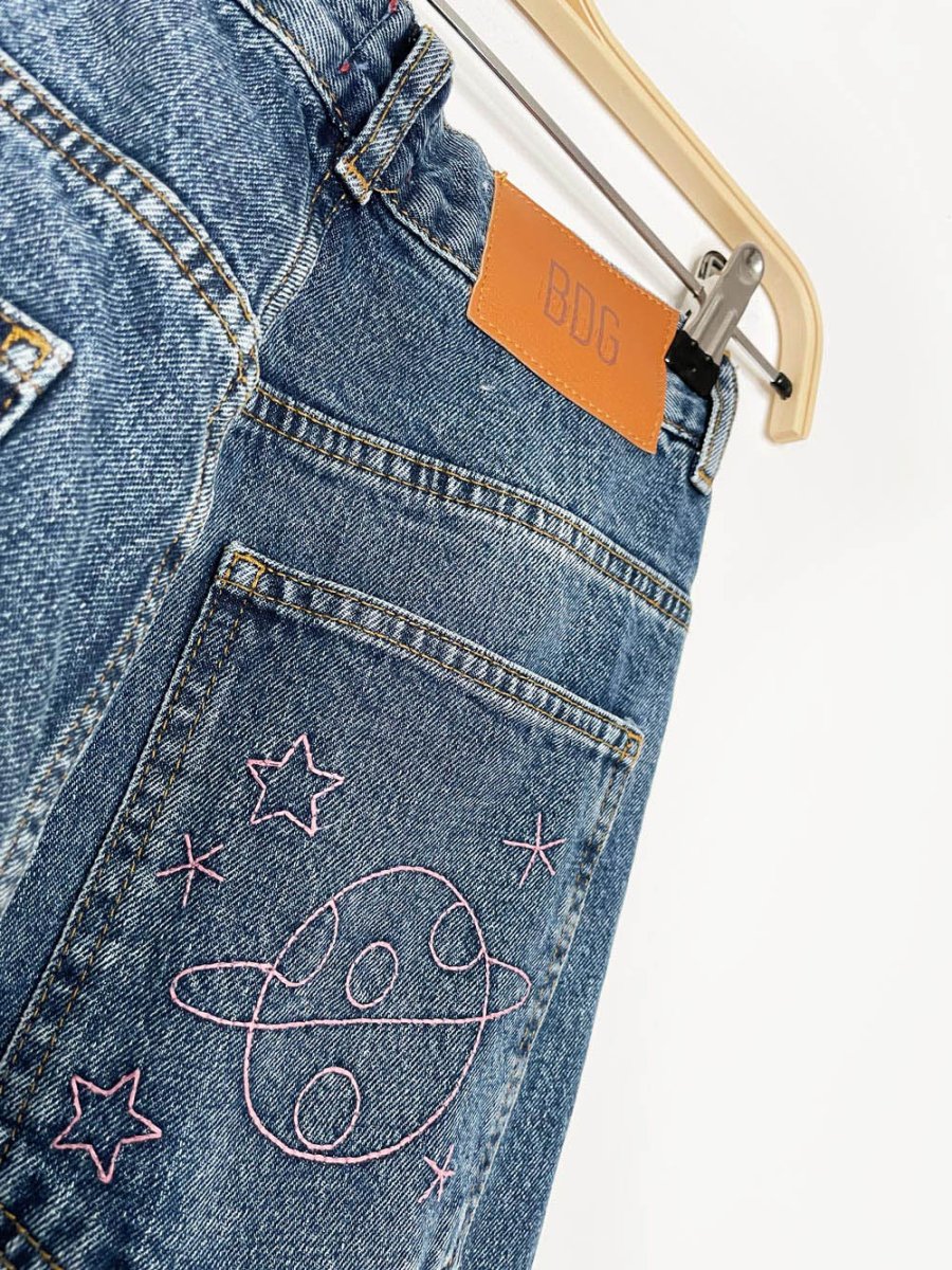 UO bdg skylar celestial star moon patch high rise baggy jeans | urban outfitters - good market thrift store