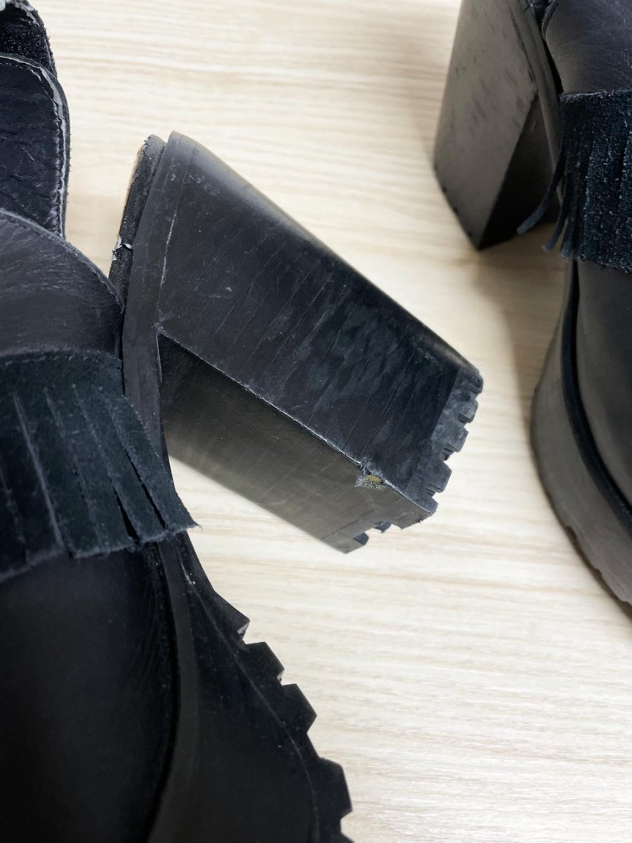 UO x arts thread leather fringe platform slingback boots | urban outfitters - good market thrift store