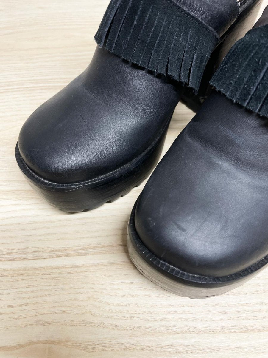UO x arts thread leather fringe platform slingback boots | urban outfitters - good market thrift store