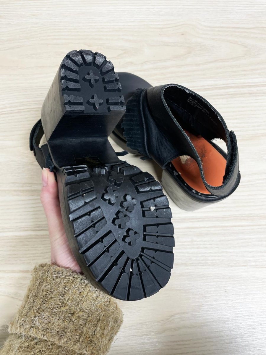 UO x arts thread leather fringe platform slingback boots | urban outfitters - good market thrift store
