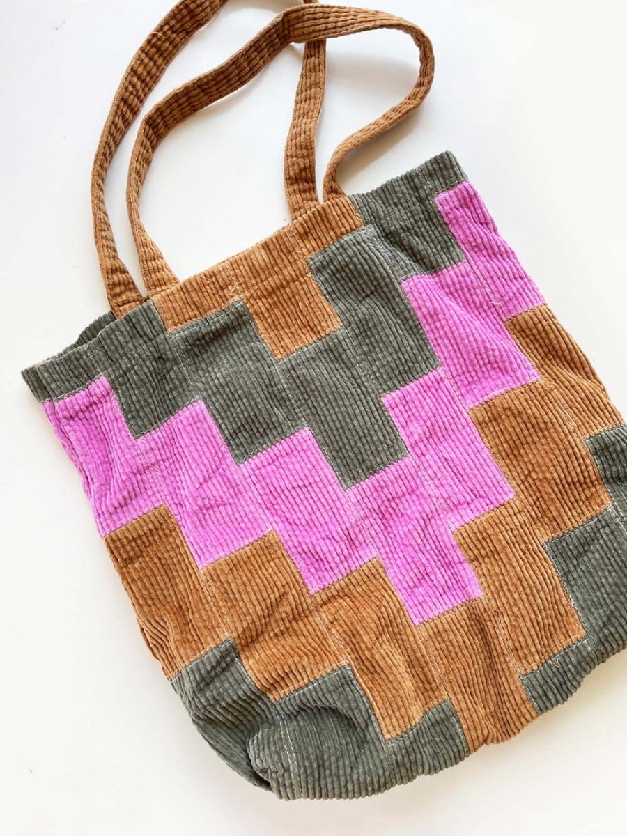 UO x BDG chunky cord patchwork tote bag - good market thrift store