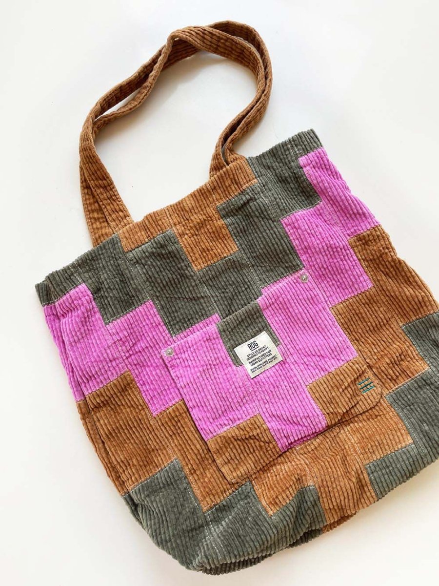 UO x BDG chunky cord patchwork tote bag - good market thrift store