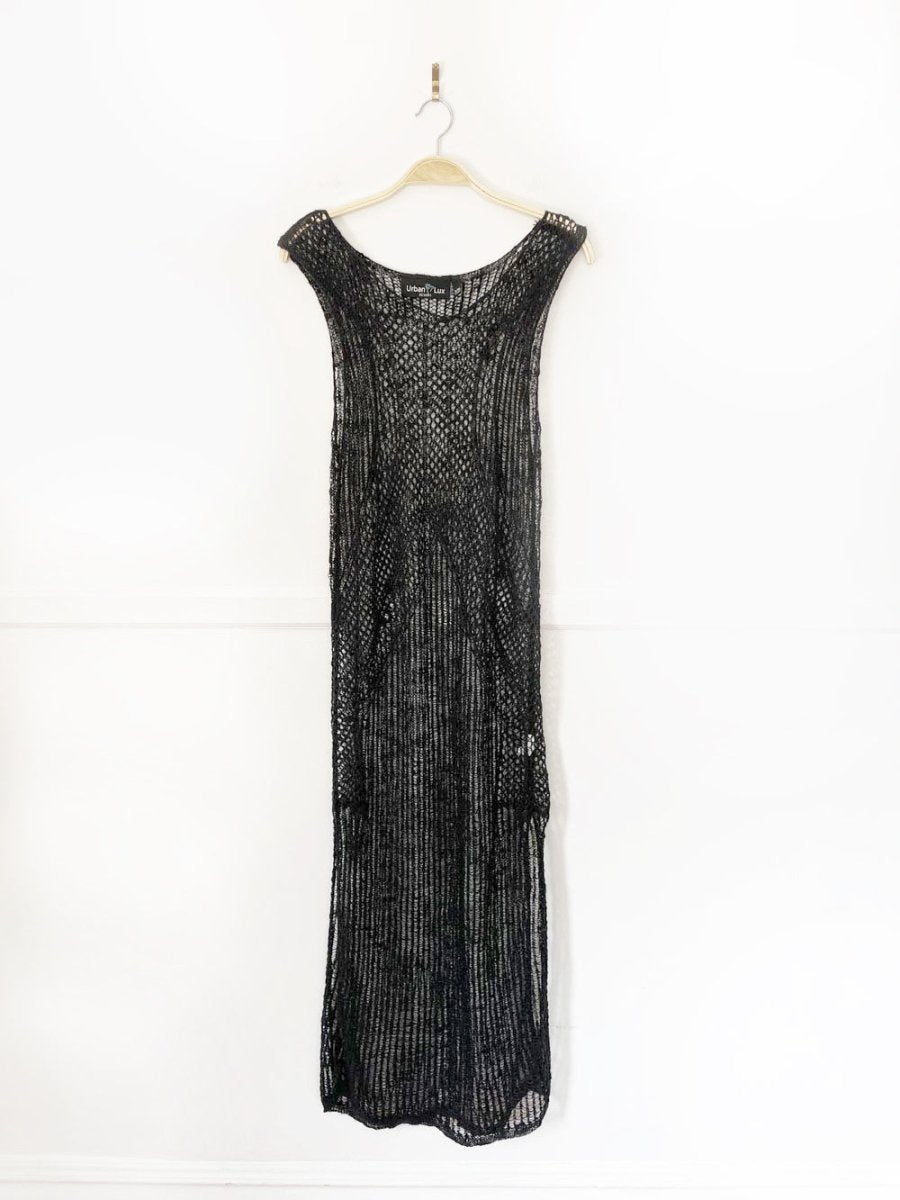 urban lux resort loose shimmery knit side slits cover up maxi dress - good market thrift store