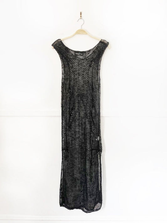 urban lux resort loose shimmery knit side slits cover up maxi dress - good market thrift store
