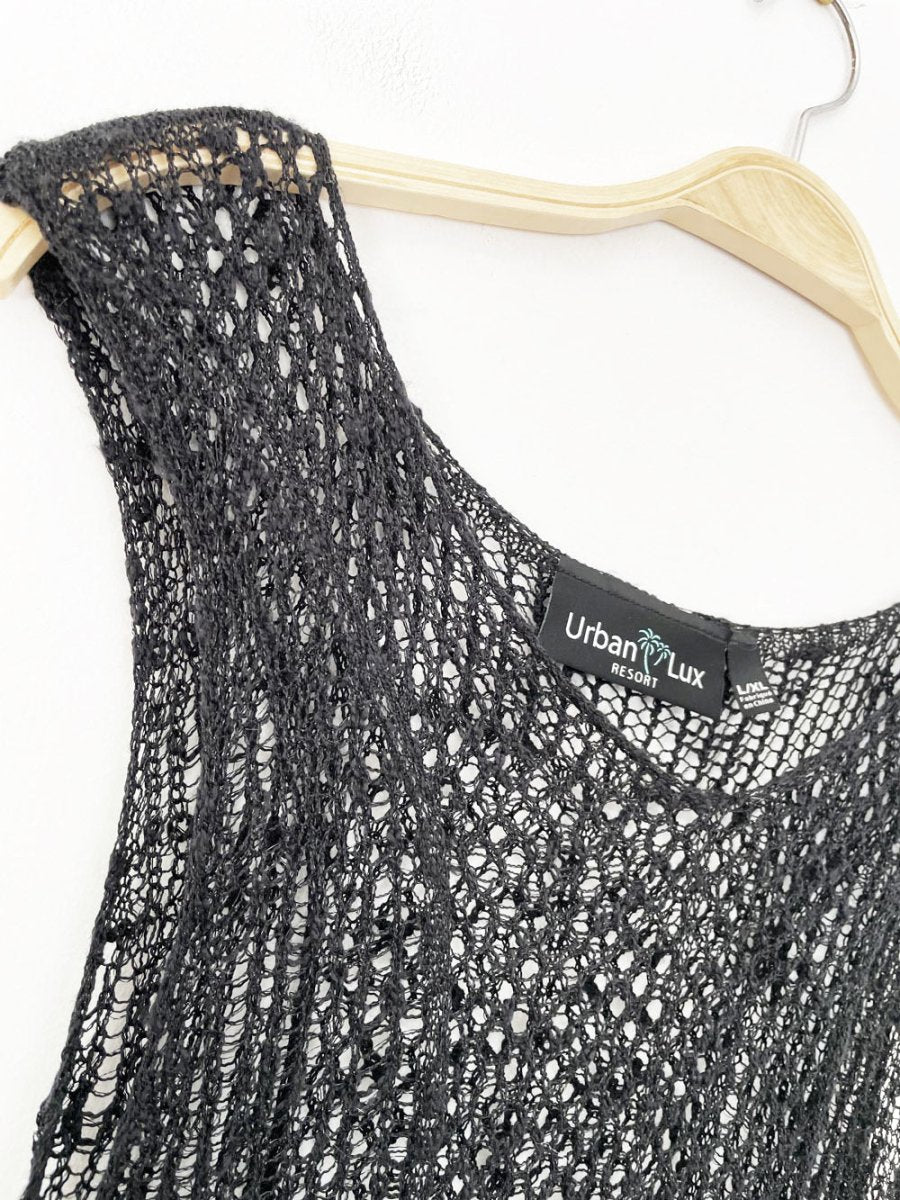 urban lux resort loose shimmery knit side slits cover up maxi dress - good market thrift store