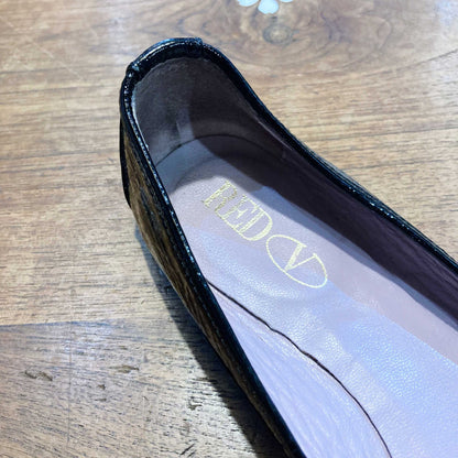 red valentino black patent bow ballerina flats - size 37