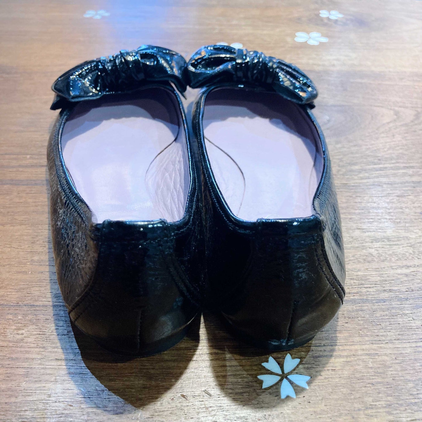 red valentino black patent bow ballerina flats - size 37