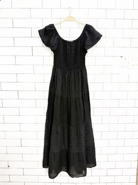 valentina naldi 100% linen + cotton smocked off shoulder tiered maxi dress | made in Italy - good market thrift store