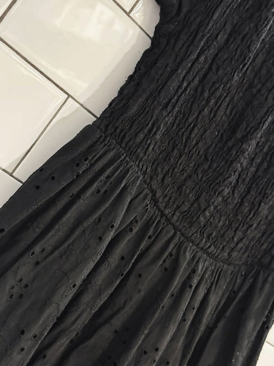 valentina naldi 100% linen + cotton smocked off shoulder tiered maxi dress | made in Italy - good market thrift store