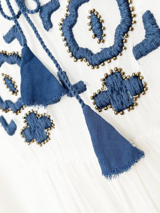 vanessa virginia diem beaded boho sheer flowy peasant top | made in india | anthropologie - good market thrift store