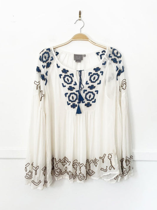 vanessa virginia diem beaded boho sheer flowy peasant top | made in india | anthropologie - good market thrift store
