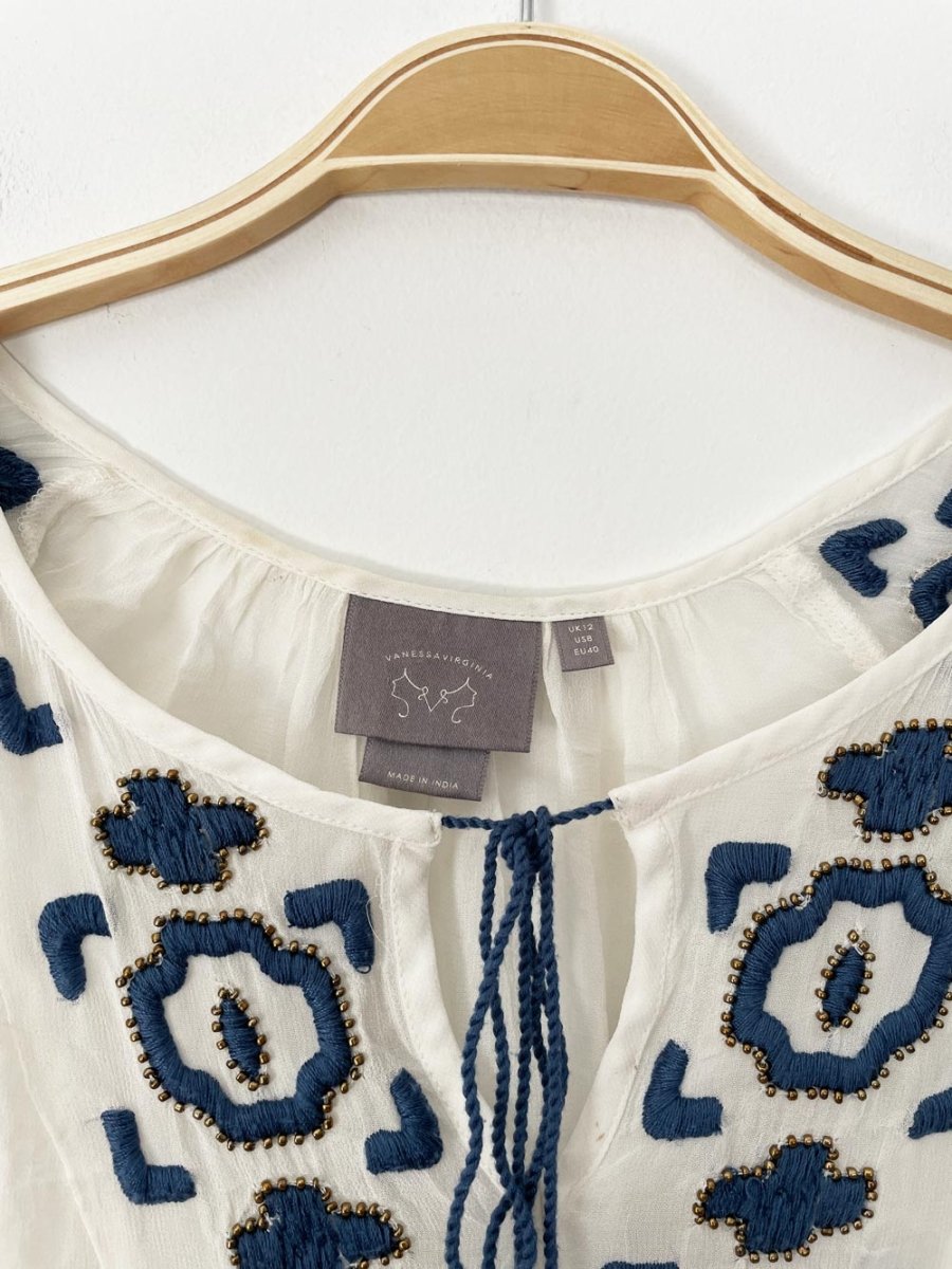 vanessa virginia diem beaded boho sheer flowy peasant top | made in india | anthropologie - good market thrift store