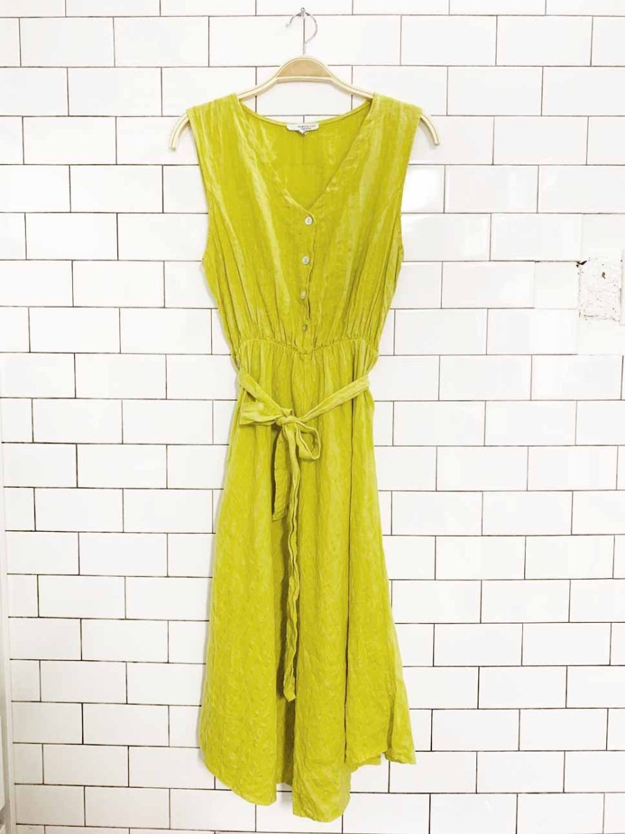 vanessa zani 100% linen sleeveless striped belted midi dress | made in italy - good market thrift store
