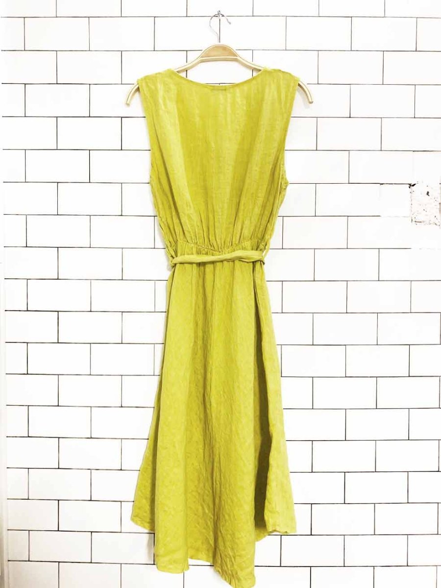 vanessa zani 100% linen sleeveless striped belted midi dress | made in italy - good market thrift store